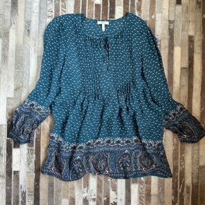 Joie Blue Puff Sleeve Peplum Blouse